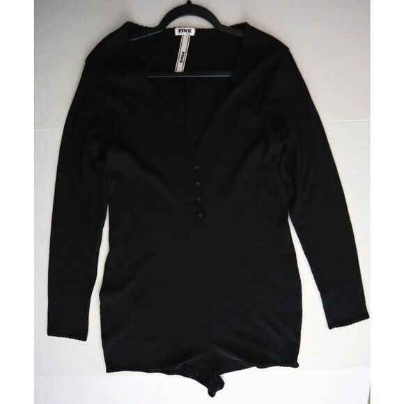 PINK x Victoria's Secret Women's Sz XL Black Heart Eyelette Romper Sleepwear - Picture 10 of 12